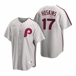 Mens Nike Philadelphia Phillies 17 Rhys Hoskins White Cooperstown Collection Home Stitched Baseball Jersey