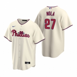 Mens Nike Philadelphia Phillies 27 Aaron Nola Cream Alternate Stitched Baseball Jerse