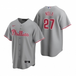 Mens Nike Philadelphia Phillies 27 Aaron Nola Gray Road Stitched Baseball Jerse