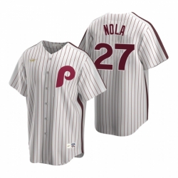 Mens Nike Philadelphia Phillies 27 Aaron Nola White Cooperstown Collection Home Stitched Baseball Jerse