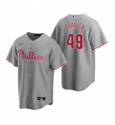 Mens Nike Philadelphia Phillies 49 Jake Arrieta Gray Road Stitched Baseball Jersey