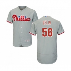 Mens Philadelphia Phillies 56 Zach Eflin Grey Road Flex Base Authentic Collection Baseball Jersey