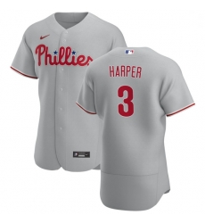 Philadelphia Phillies 3 Bryce Harper Men Nike Gray Road 2020 Authentic Player MLB Jersey