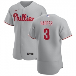 Philadelphia Phillies 3 Bryce Harper Men Nike Gray Road 2020 Authentic Player MLB Jersey