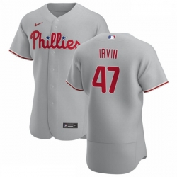 Philadelphia Phillies 47 Cole Irvin Men Nike Gray Road 2020 Authentic Player MLB Jersey