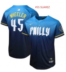 Philadelphia Phillies #55 Suarez Blue 2024 City Connect Limited Stitched Baseball Jersey