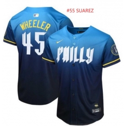 Philadelphia Phillies #55 Suarez Blue 2024 City Connect Limited Stitched Baseball Jersey