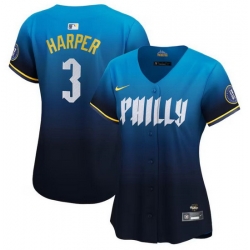 Women Philadelphia Phillies 3 Bryce Harper Blue 2024 City Connect Limited Stitched Baseball Jersey