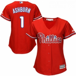 Womens Majestic Philadelphia Phillies 1 Richie Ashburn Authentic Red Alternate Cool Base MLB Jersey