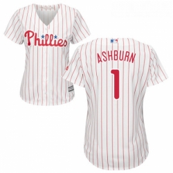 Womens Majestic Philadelphia Phillies 1 Richie Ashburn Authentic WhiteRed Strip Home Cool Base MLB Jersey