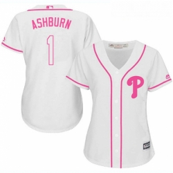 Womens Majestic Philadelphia Phillies 1 Richie Ashburn Replica White Fashion Cool Base MLB Jersey