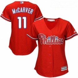 Womens Majestic Philadelphia Phillies 11 Tim McCarver Authentic Red Alternate Cool Base MLB Jersey