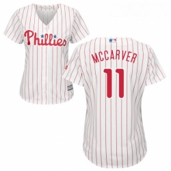 Womens Majestic Philadelphia Phillies 11 Tim McCarver Authentic WhiteRed Strip Home Cool Base MLB Jersey