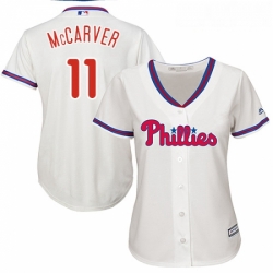 Womens Majestic Philadelphia Phillies 11 Tim McCarver Replica Cream Alternate Cool Base MLB Jersey