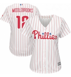 Womens Majestic Philadelphia Phillies 12 Will Middlebrooks Authentic WhiteRed Strip Home Cool Base MLB Jersey 