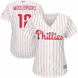 Womens Majestic Philadelphia Phillies 12 Will Middlebrooks Authentic WhiteRed Strip Home Cool Base MLB Jersey 