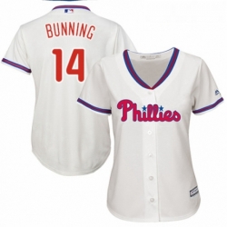 Womens Majestic Philadelphia Phillies 14 Jim Bunning Authentic Cream Alternate Cool Base MLB Jersey 