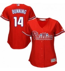 Womens Majestic Philadelphia Phillies 14 Jim Bunning Authentic Red Alternate Cool Base MLB Jersey 