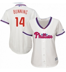 Womens Majestic Philadelphia Phillies 14 Jim Bunning Replica Cream Alternate Cool Base MLB Jersey 