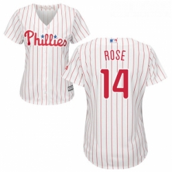 Womens Majestic Philadelphia Phillies 14 Pete Rose Authentic WhiteRed Strip Home Cool Base MLB Jersey
