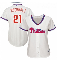 Womens Majestic Philadelphia Phillies 21 Clay Buchholz Authentic Cream Alternate Cool Base MLB Jersey 