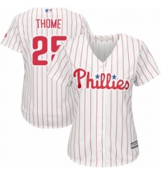 Womens Majestic Philadelphia Phillies 25 Jim Thome Replica WhiteRed Strip Home Cool Base MLB Jersey 