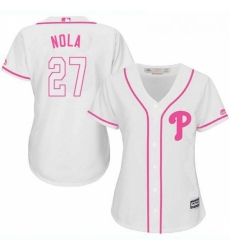 Womens Majestic Philadelphia Phillies 27 Aaron Nola Authentic White Fashion Cool Base MLB Jersey