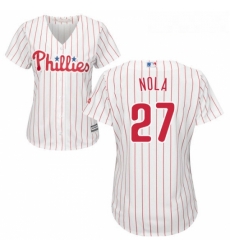 Womens Majestic Philadelphia Phillies 27 Aaron Nola Authentic WhiteRed Strip Home Cool Base MLB Jersey
