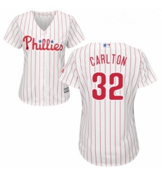 Womens Majestic Philadelphia Phillies 32 Steve Carlton Authentic WhiteRed Strip Home Cool Base MLB Jersey