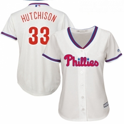 Womens Majestic Philadelphia Phillies 33 Drew Hutchison Replica Cream Alternate Cool Base MLB Jersey 