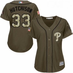 Womens Majestic Philadelphia Phillies 33 Drew Hutchison Replica Green Salute to Service MLB Jersey 