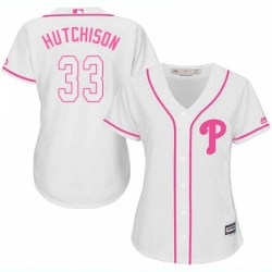 Womens Majestic Philadelphia Phillies 33 Drew Hutchison Replica White Fashion Cool Base MLB Jersey 
