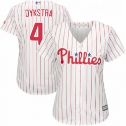 Womens Majestic Philadelphia Phillies 4 Lenny Dykstra Authentic WhiteRed Strip Home Cool Base MLB Jersey 