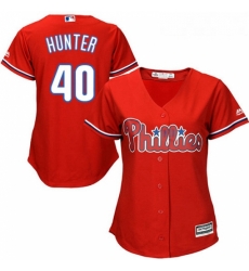 Womens Majestic Philadelphia Phillies 40 Tommy Hunter Authentic Red Alternate Cool Base MLB Jersey 
