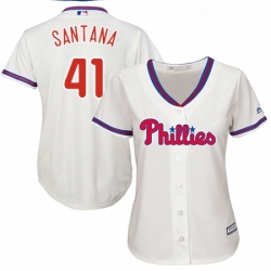 Womens Majestic Philadelphia Phillies 41 Carlos Santana Authentic Cream Alternate Cool Base MLB Jersey 