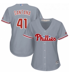 Womens Majestic Philadelphia Phillies 41 Carlos Santana Authentic Grey Road Cool Base MLB Jersey 