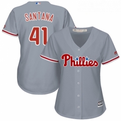 Womens Majestic Philadelphia Phillies 41 Carlos Santana Replica Grey Road Cool Base MLB Jersey 