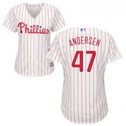 Womens Majestic Philadelphia Phillies 47 Larry Andersen Authentic WhiteRed Strip Home Cool Base MLB Jersey