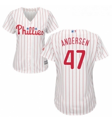Womens Majestic Philadelphia Phillies 47 Larry Andersen Replica WhiteRed Strip Home Cool Base MLB Jersey