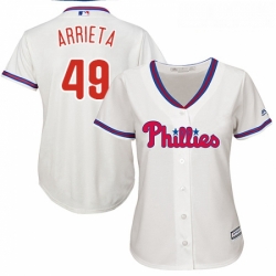 Womens Majestic Philadelphia Phillies 49 Jake Arrieta Authentic Cream Alternate Cool Base MLB Jersey 
