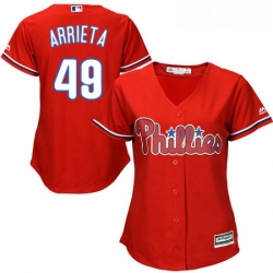 Womens Majestic Philadelphia Phillies 49 Jake Arrieta Authentic Red Alternate Cool Base MLB Jersey 