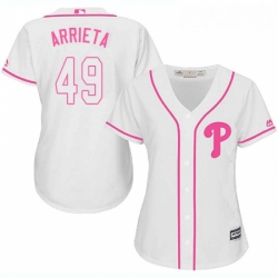Womens Majestic Philadelphia Phillies 49 Jake Arrieta Replica White Fashion Cool Base MLB Jersey 