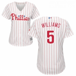 Womens Majestic Philadelphia Phillies 5 Nick Williams Replica WhiteRed Strip Home Cool Base MLB Jersey 