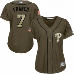 Womens Majestic Philadelphia Phillies 7 Maikel Franco Replica Green Salute to Service MLB Jersey