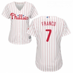 Womens Majestic Philadelphia Phillies 7 Maikel Franco Replica WhiteRed Strip Home Cool Base MLB Jersey