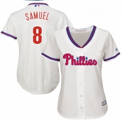 Womens Majestic Philadelphia Phillies 8 Juan Samuel Authentic Cream Alternate Cool Base MLB Jersey