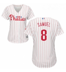 Womens Majestic Philadelphia Phillies 8 Juan Samuel Authentic WhiteRed Strip Home Cool Base MLB Jersey