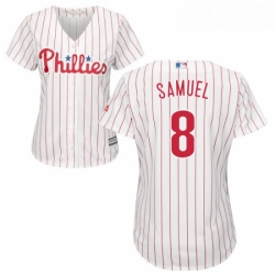 Womens Majestic Philadelphia Phillies 8 Juan Samuel Authentic WhiteRed Strip Home Cool Base MLB Jersey