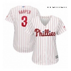 Womens Philadelphia Phillies 3 Bryce Harper Majestic WhiteRed Strip Home Cool Base Replica Player Jersey 