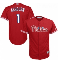 Youth Majestic Philadelphia Phillies 1 Richie Ashburn Replica Red Alternate Cool Base MLB Jersey